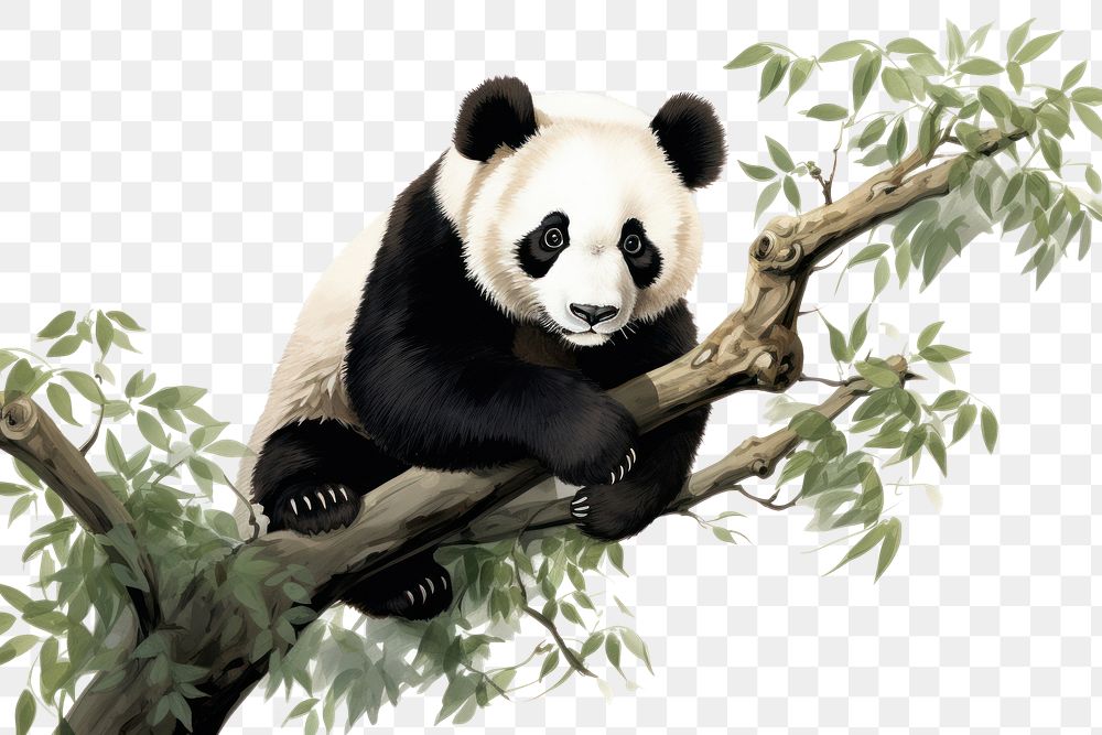 PNG  Panda climbing tree wildlife animal mammal.