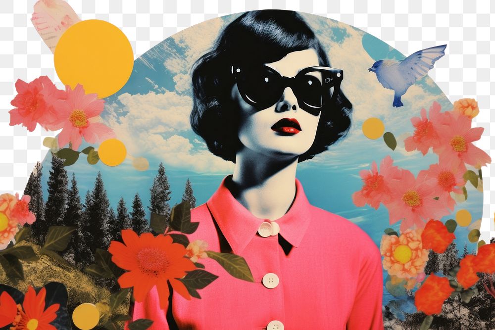PNG  Collage Retro dreamy girl painting portrait outdoors.