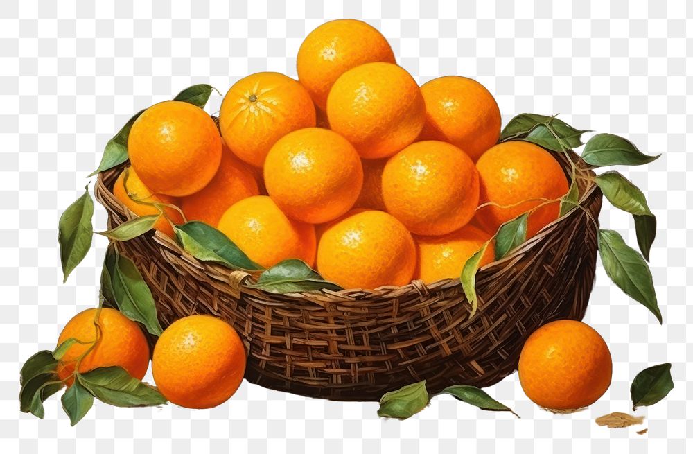 PNG Modern art of a basket of oranges painting fruit plant.