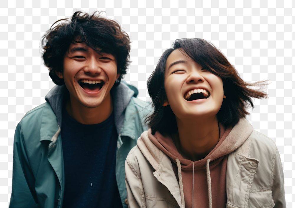 PNG Couple japanese caming looking happy and fun laughing adult togetherness. AI generated Image by rawpixel.