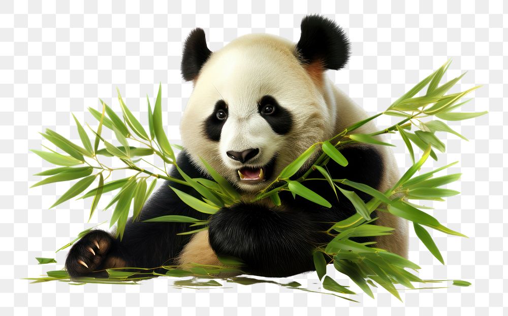 PNG  Panda eating bamboo leaves wildlife animal mammal.