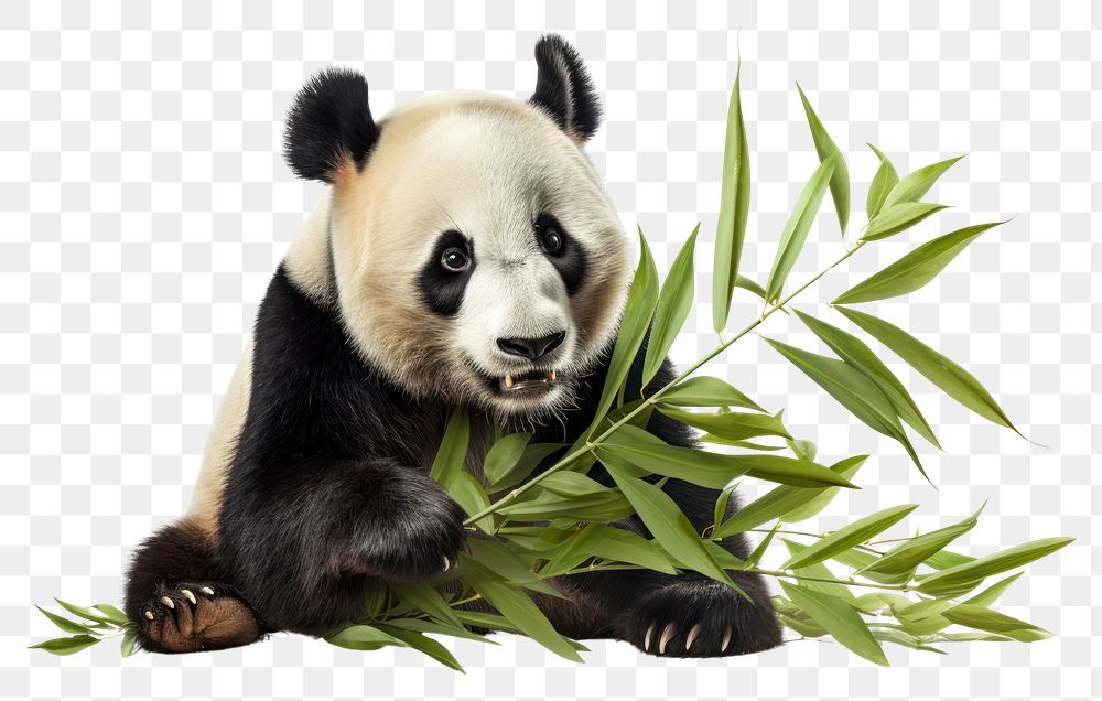PNG  Panda eating bamboo leaves wildlife animal mammal.