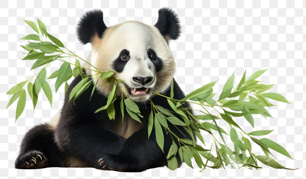 PNG  Panda eating bamboo leaves wildlife mammal animal.