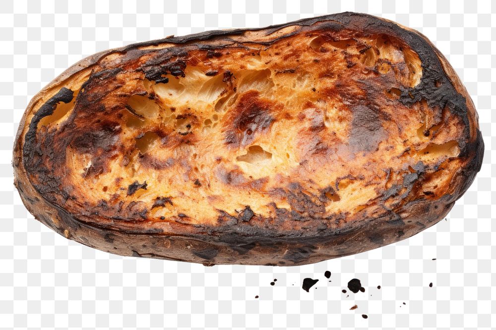 PNG  Baked potatoes with burnt food white background freshness.