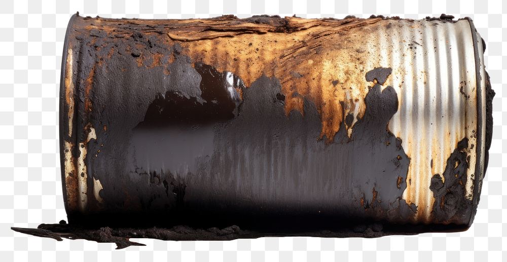 PNG  Can with burnt white background corrosion cylinder.