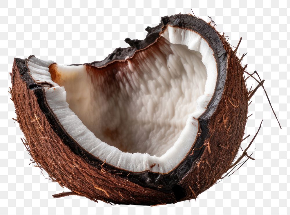 PNG  Coconut with burnt white background freshness eggshell.