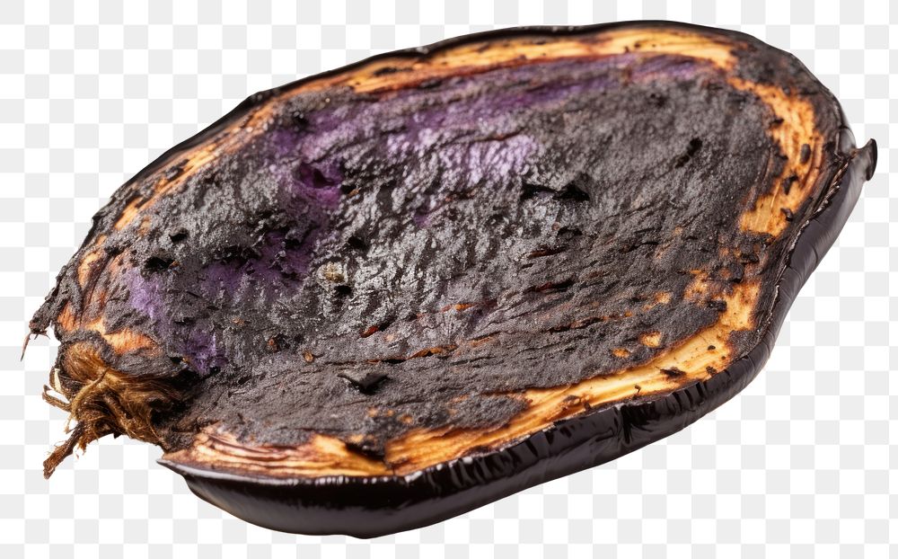 PNG  Eggplant with burnt food white background freshness.