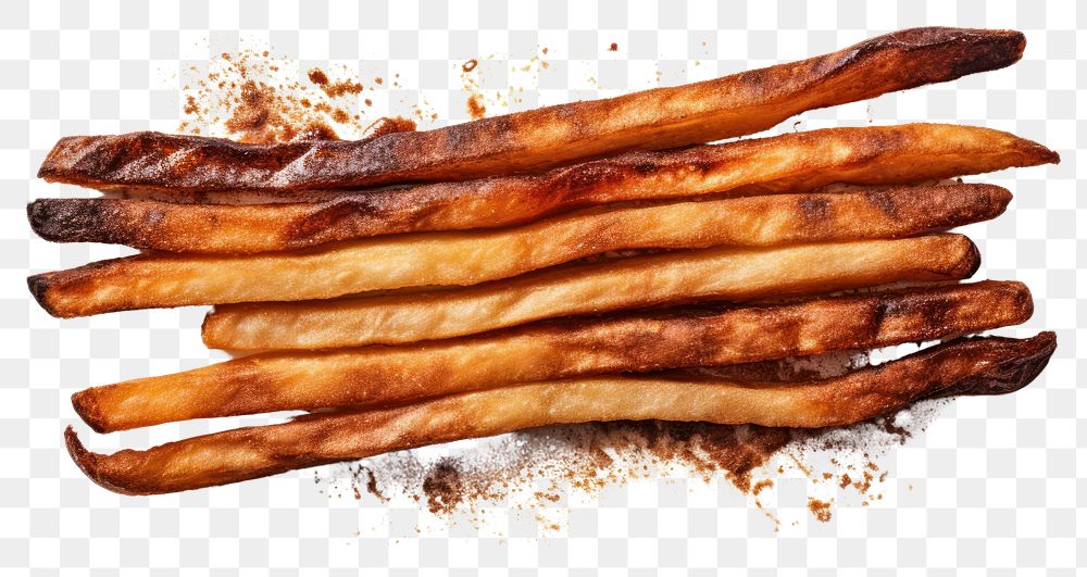 PNG  French fries with burnt food meat white background.