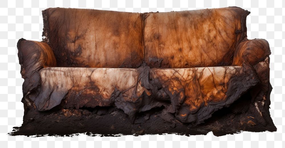 PNG  Sofa with burnt furniture white background leather.