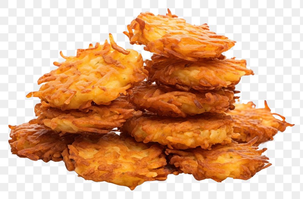PNG  Hash browns fritters food white background.