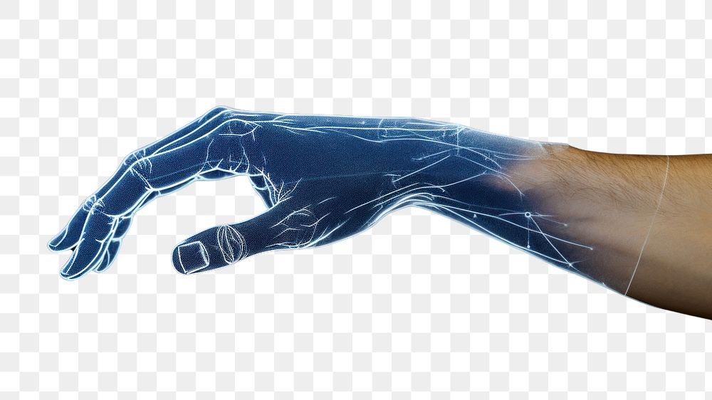 PNG  Hand hand blue technology.