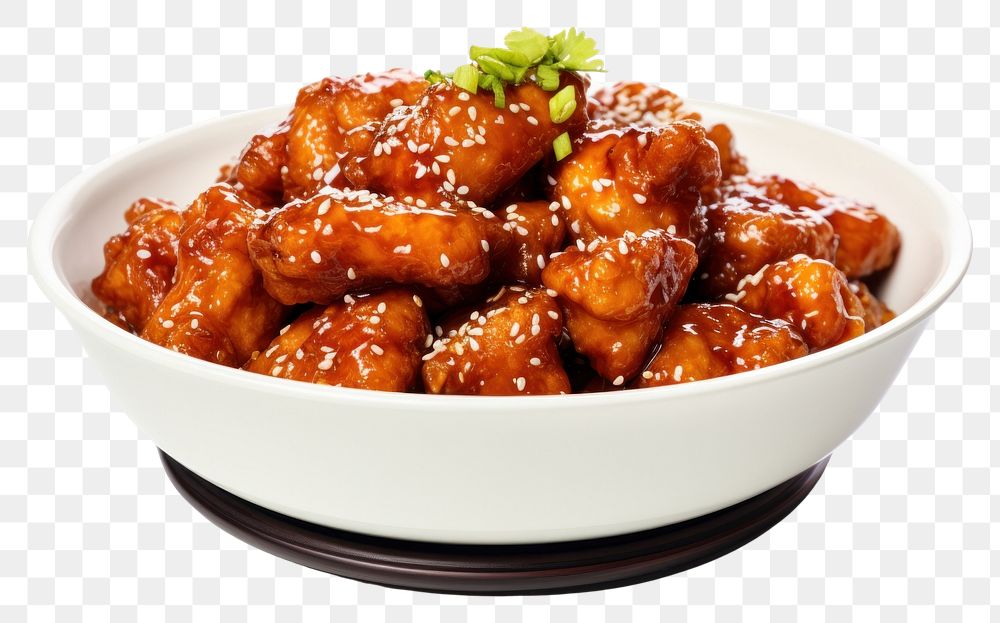 PNG General Tso Chicken sesame food white background.