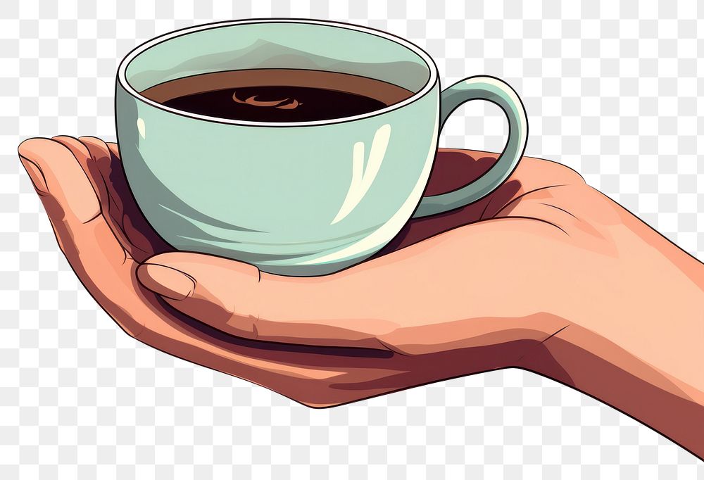 PNG Human hand holding Tea cartoon coffee drink.
