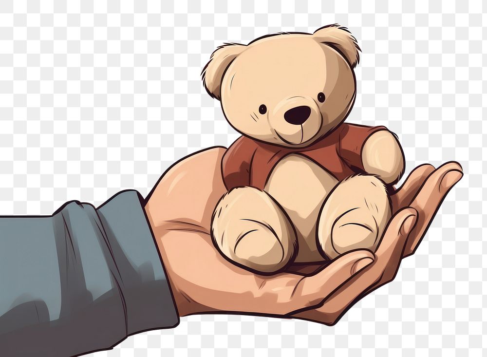 PNG Human hand holding Teddy bear cartoon human cute.