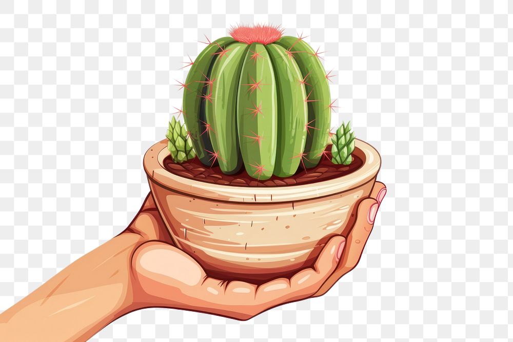 PNG Human hand holding Cactus cactus cartoon plant.