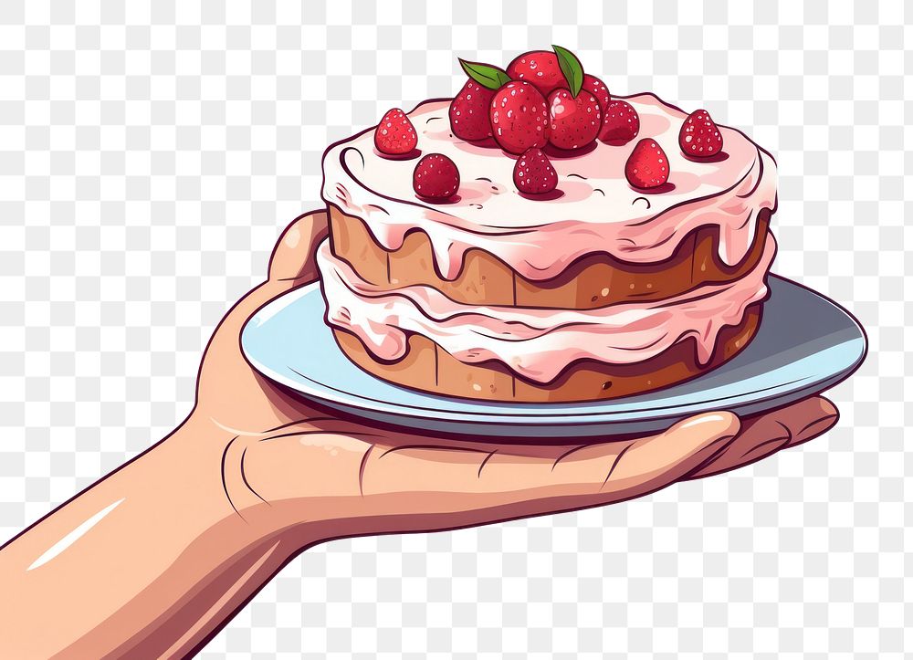 PNG Human hand holding Cake cake strawberry dessert.