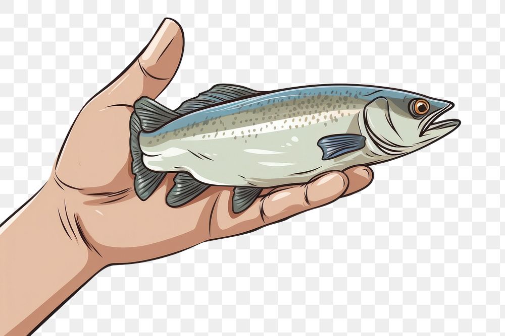 PNG Human hand holding Fish fish seafood cartoon.