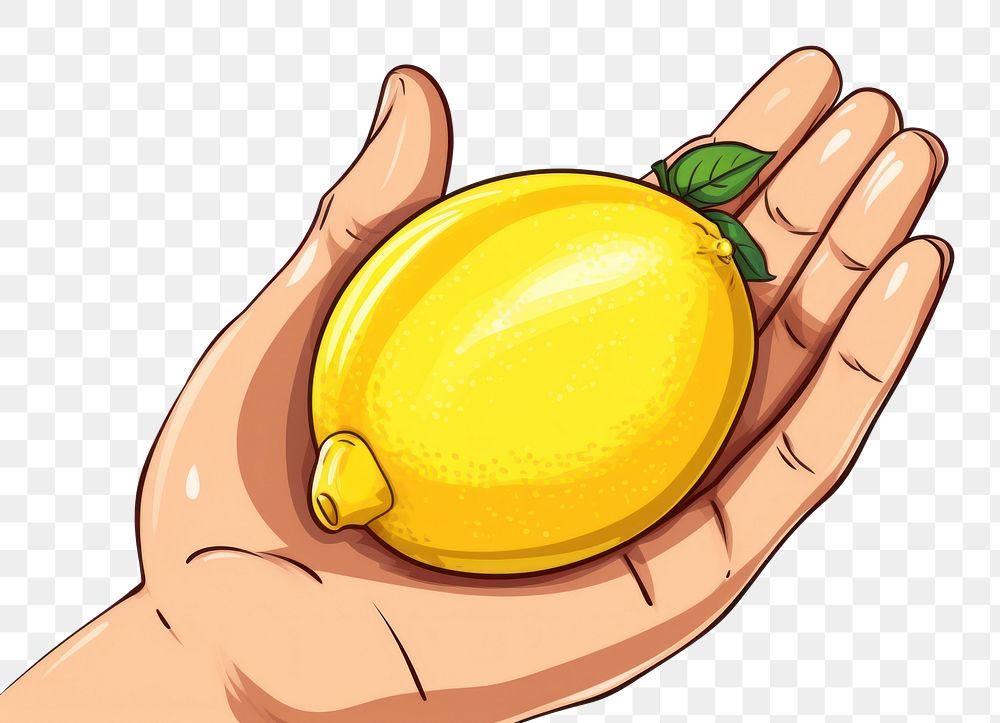PNG Human hand holding Lemon lemon cartoon fruit.