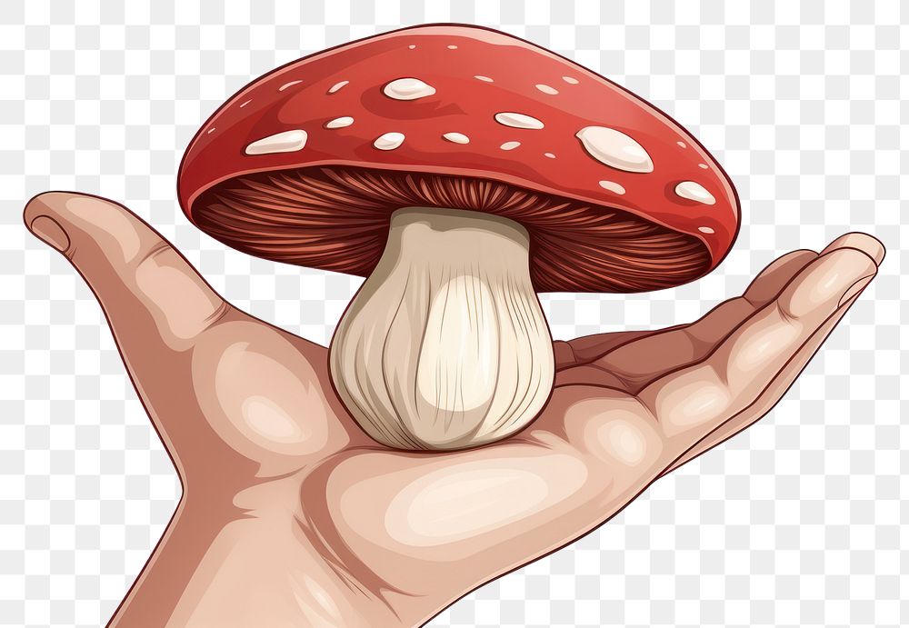 PNG Human hand holding Mushroom mushroom cartoon fungus.