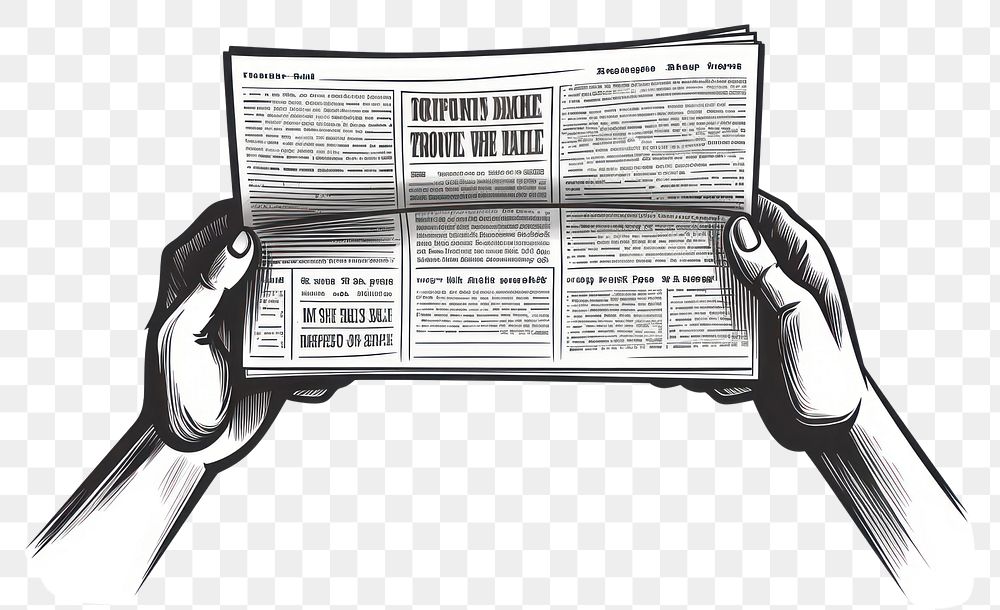 PNG Human hand holding Newspaper newspaper text white background.