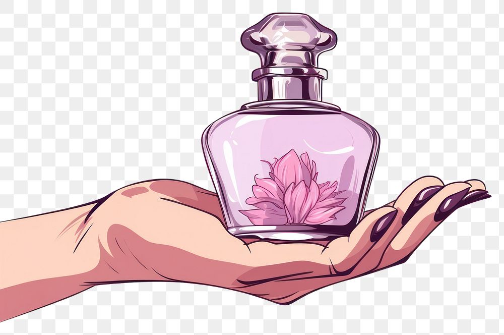 PNG Human hand holding Perfume perfume cartoon bottle.