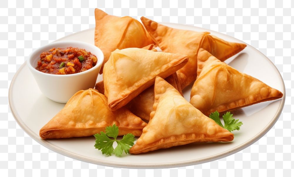 PNG  Samosa indian food plate meal dish.