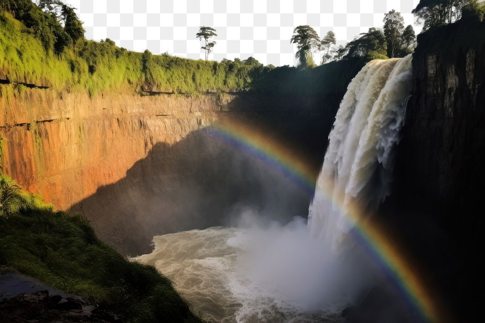 PNG Waterfall in DR Congo rainbow landscape outdoors.