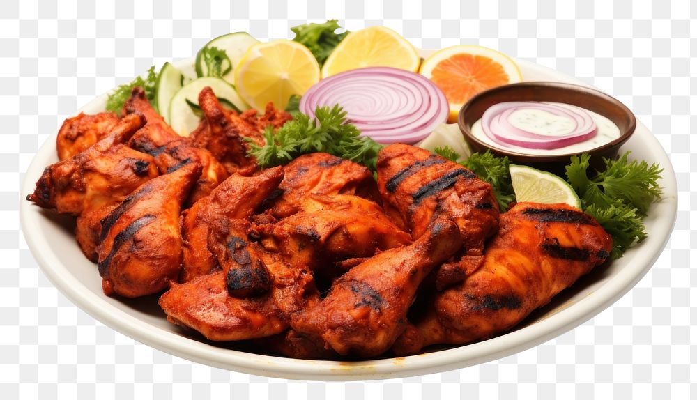 PNG  Tandoori chicken indian food plate meal dish.
