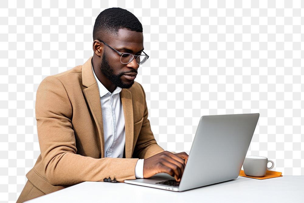PNG Man using laptop computer sitting adult. 
