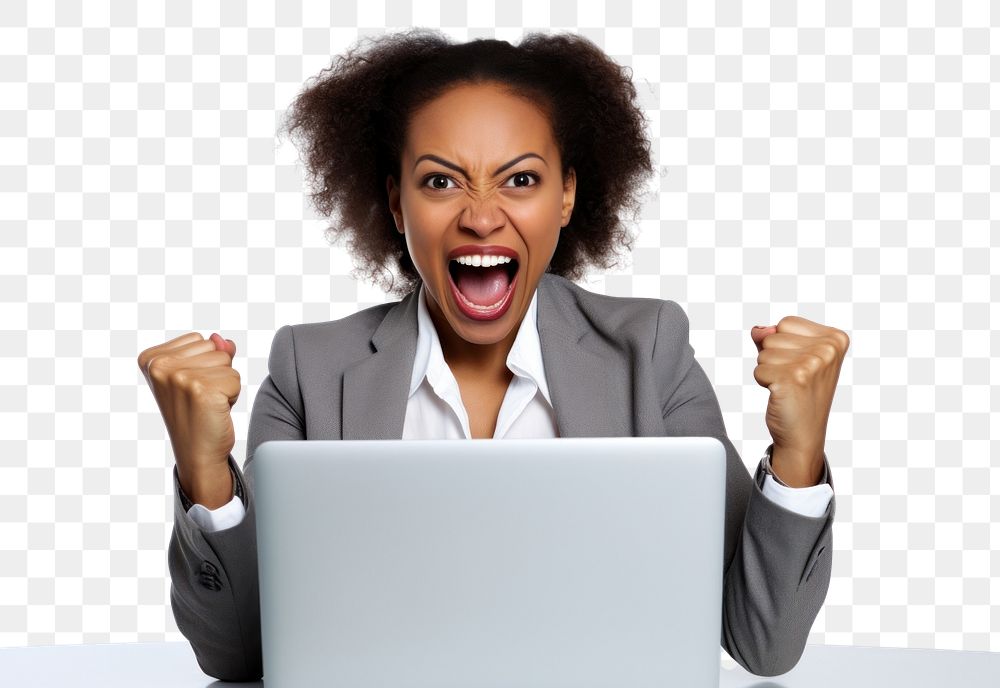 PNG Woman using laptop shouting computer adult