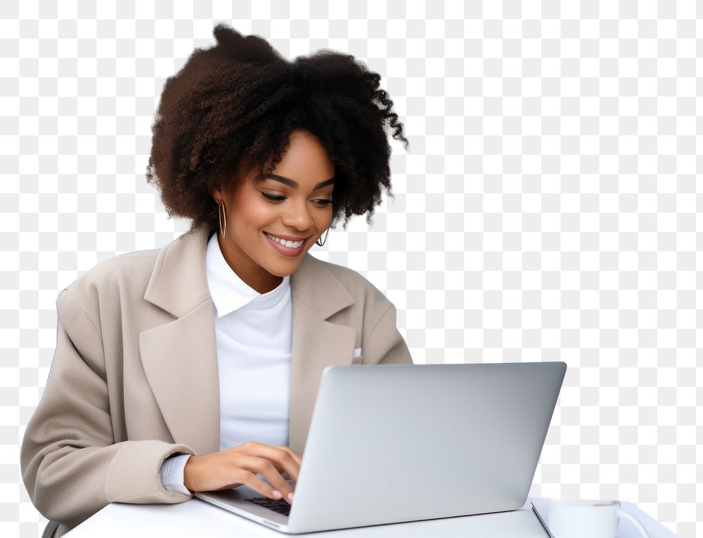 PNG Woman using laptop computer adult white background