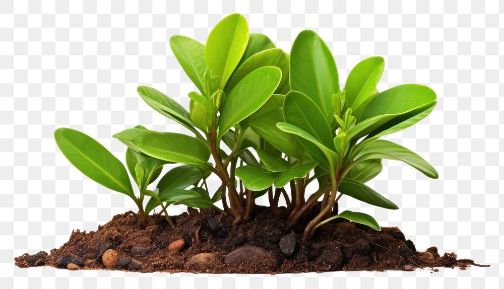 PNG  Hawaiian ti plant leaf soil white background.