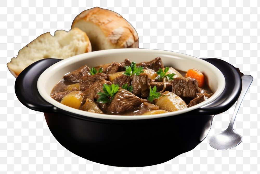 PNG  Irish stew spoon meat food.