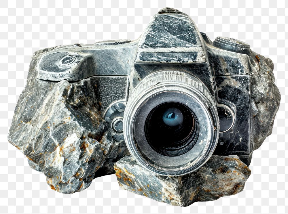 PNG  Rock heavy element Camera shape camera white background photography.