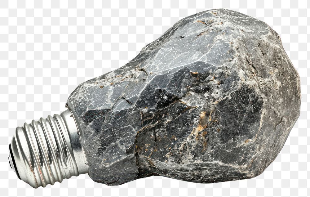 PNG  Rock heavy element Light bulb shape lightbulb white background electricity.