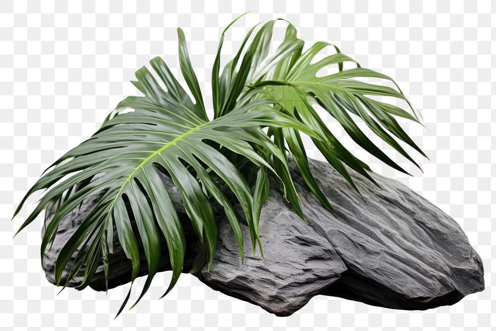 PNG  Rock heavy element Palm leaves shape outdoors nature plant.