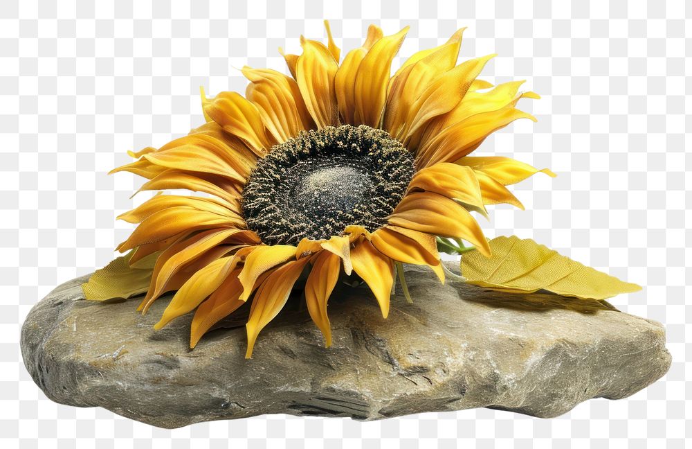 PNG  Rock heavy element Sunflower shape sunflower plant white background.