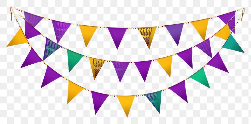PNG  Mardi gras party bunting shape white background clothesline.