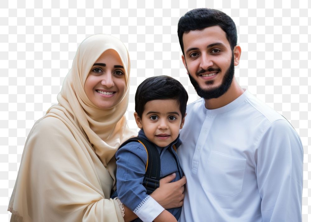 PNG Happy Arabic family cheerful adult child. 