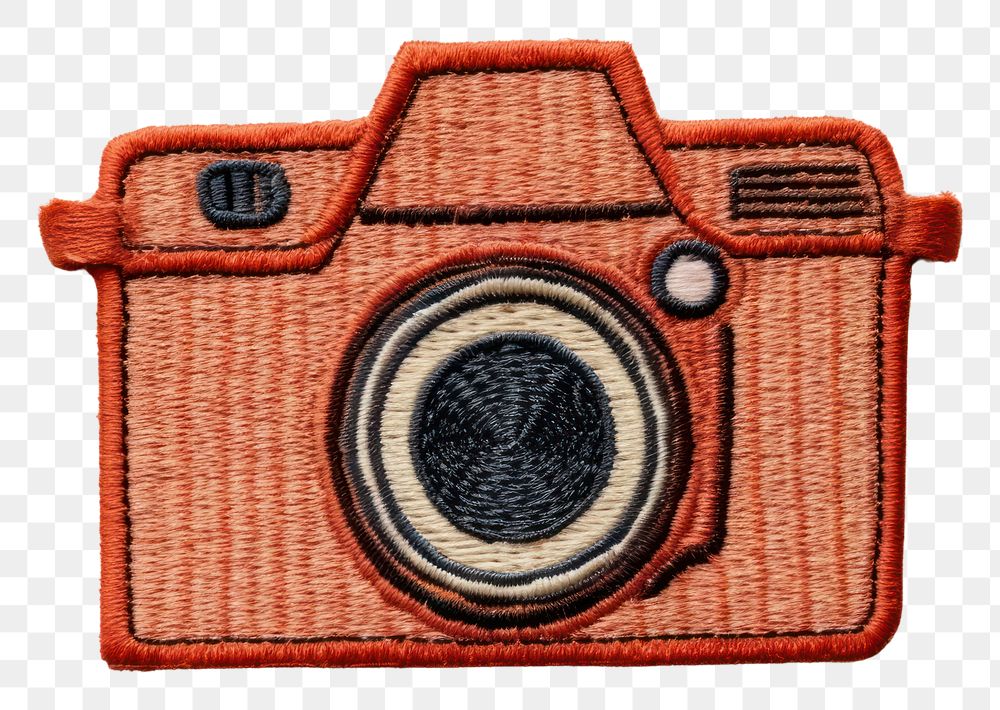 PNG  Camera icon in embroidery style pattern art photographing.