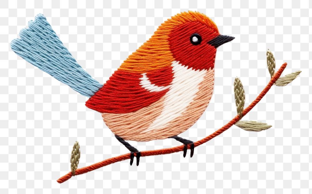 PNG  Cute bird in embroidery style pattern animal art.