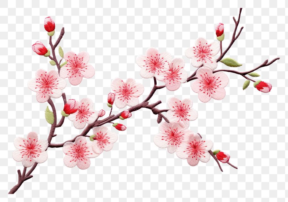 PNG  Cute Cherry blossom icon in embroidery style flower cherry plant.