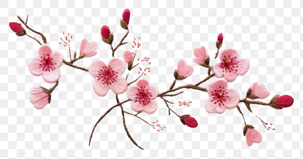 PNG  Cute Cherry blossom in embroidery style flower cherry plant.