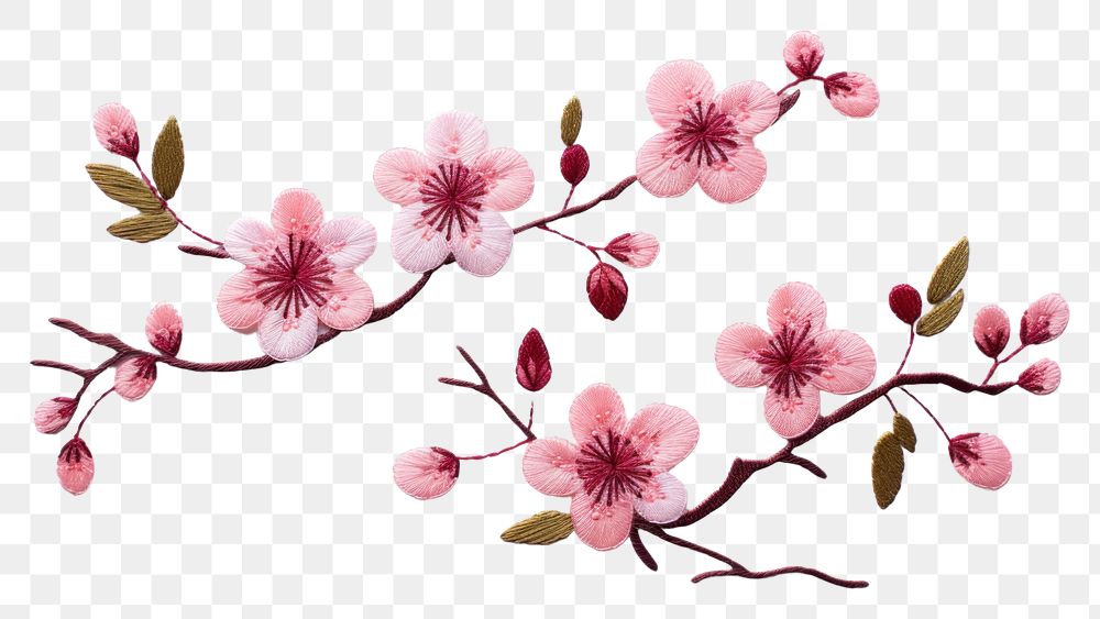 PNG  Cute Cherry blossom logo in embroidery style flower cherry petal.