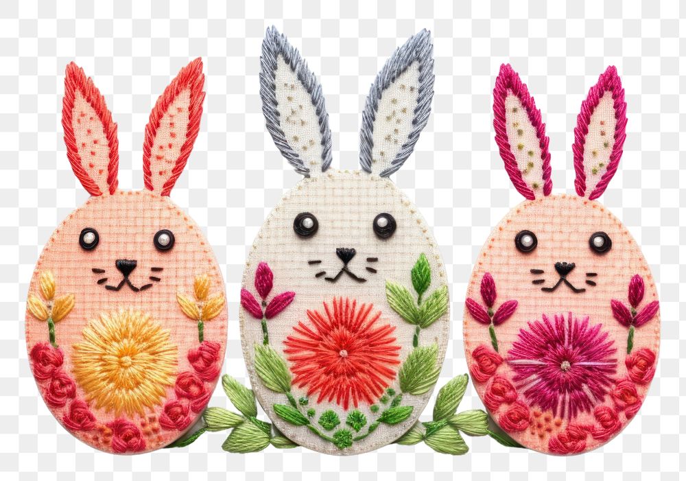 PNG  Cute easters in embroidery style pattern art anthropomorphic.