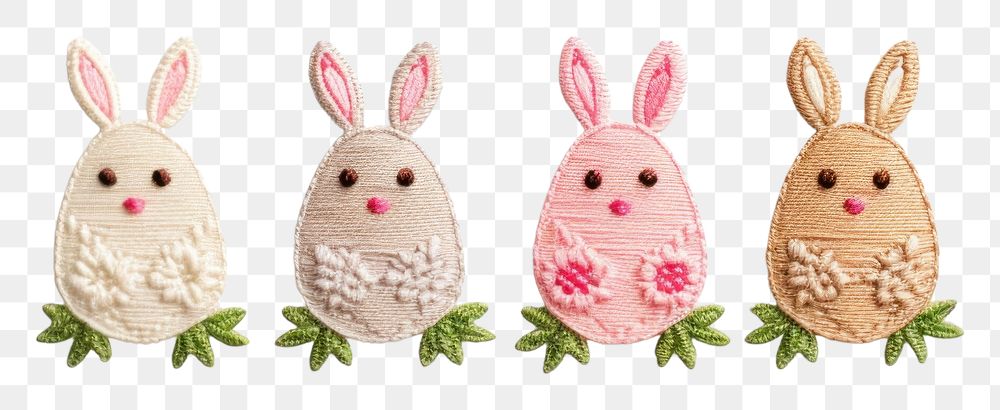 PNG  Cute easters in embroidery style anthropomorphic representation confectionery.