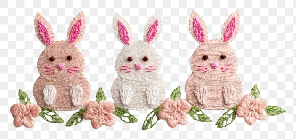 PNG  Cute easters in embroidery style anthropomorphic representation celebration.