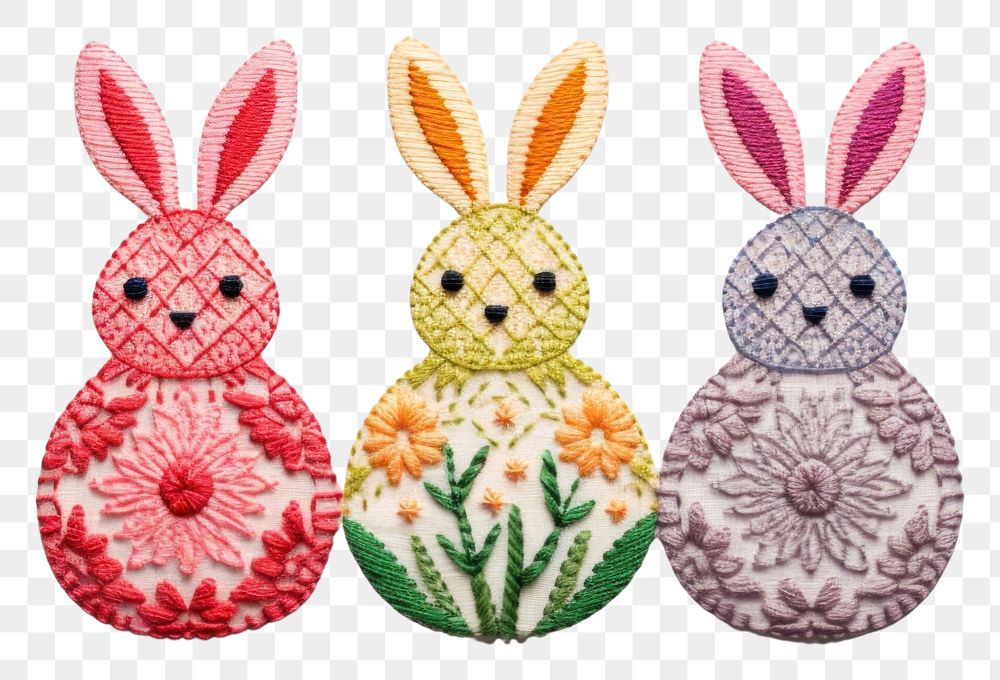 PNG  Cute easters in embroidery style pattern art representation.