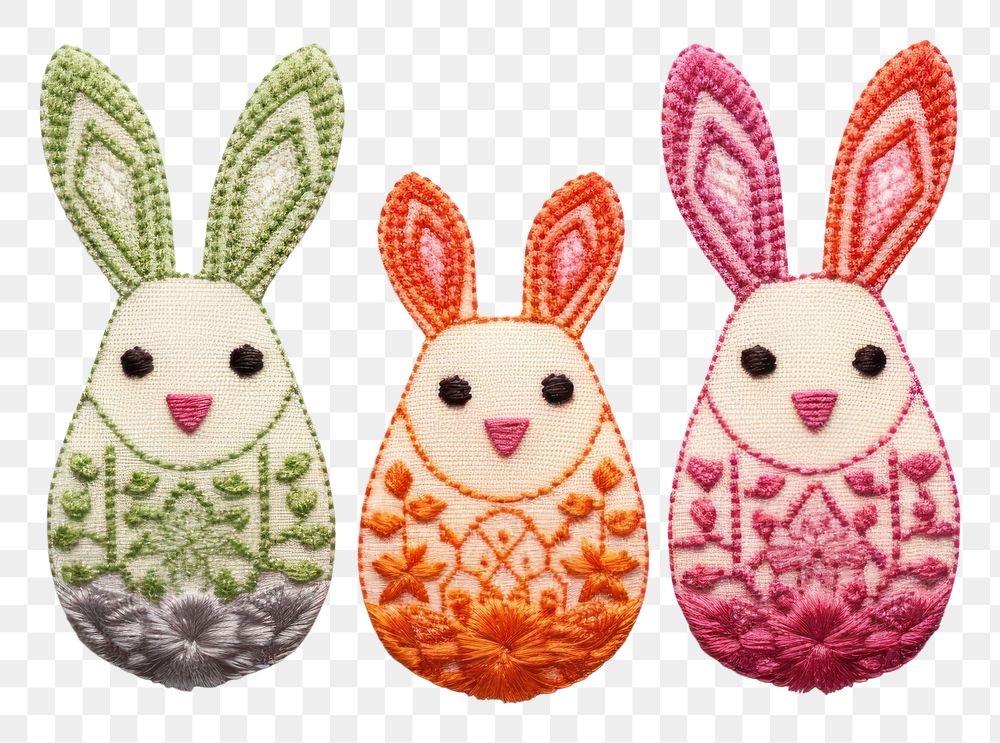 PNG  Cute easters in embroidery style art toy anthropomorphic.