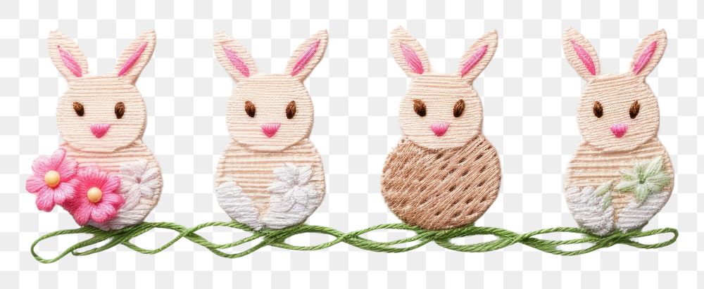 PNG  Cute easters in embroidery style animal art toy.